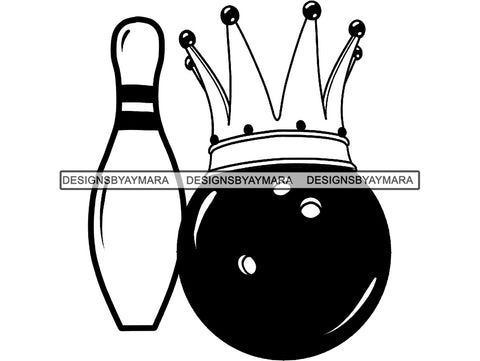 Bowling King Winner Sport Champion Varsity Player Game Ball Crown Gold Strike Trophy Tournament .PNG .SVG Clipart Vector Cricut Cut Cutting