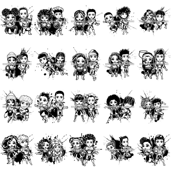 Bundle 20 Super Hero Boy and Girl Brother and Sister Red Splash Power Kids Children SVG JPG PNG Vector Clipart Cricut Silhouette Cut Cutting