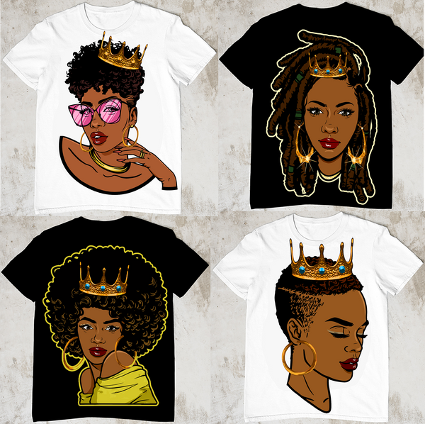 Bundle 4 Afro Woman Queen Gold Crown Melanin Nubian African American Women SVG PNG JPG Cutting Files For Cricut Silhouette and More!