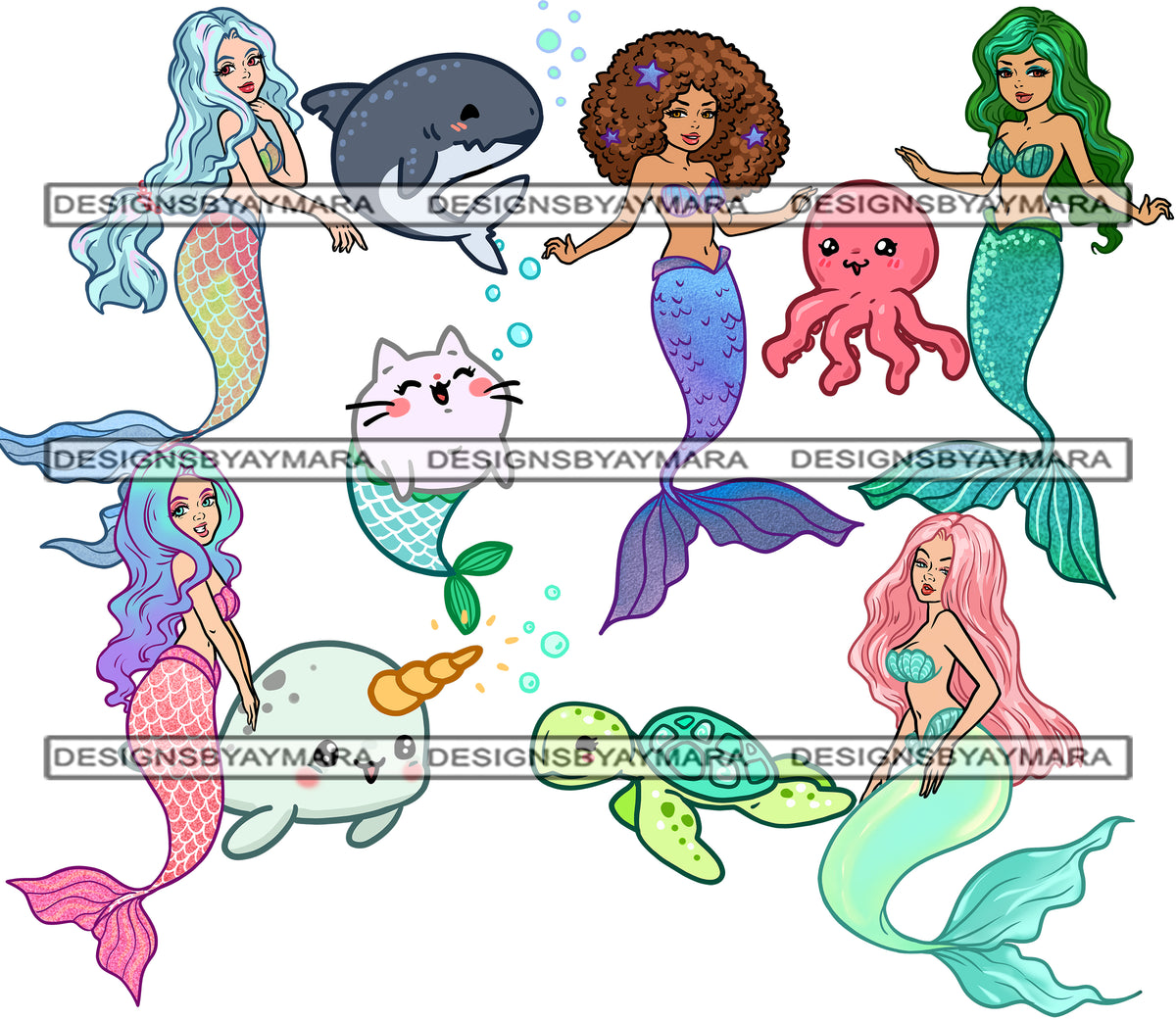 Bundle 10 Mermaid Girl Magic Fish Sea Design Fairy Princess Magical Ad ...