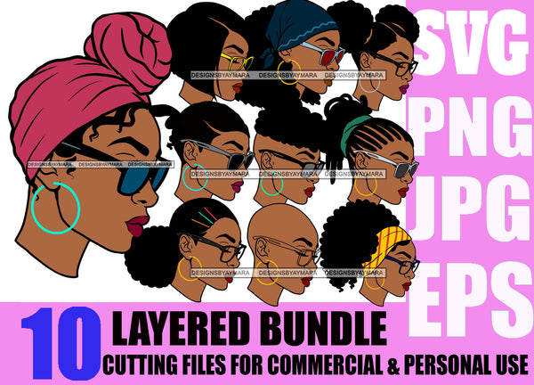 Special Bundle 60 Afro Woman SVG Hot Selling Designs Black Girl Magic Melanin Popping Hipster Girls SVG JPG PNG Layered Cutting Files For Silhouette Cricut and More