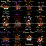 Bundle 12 Birthday Flowers Girls African American Woman Melanin Nubian Afro Hairstyle JPG PNG Files For Silhouette Cricut and More