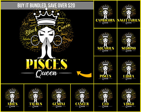 Bundle 12 Calendar Horoscope Afro Woman Melanin Popping Nubian Black Girl Magic SVG Cutting Files For Silhouette Cricut and More