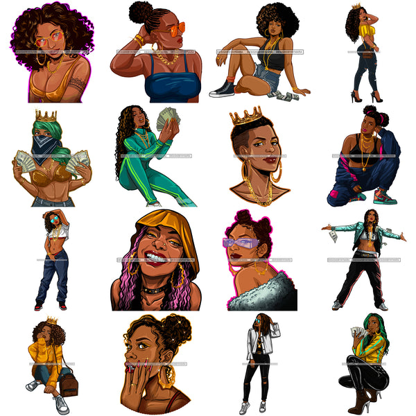 Bundle 20 Afro Woman SVG Hot Selling Designs Black Girl Magic Melanin Popping Hipster Girls SVG JPG PNG Layered Cutting Files For Silhouette Cricut and More