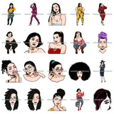 Bundle 20 Asian Ladies Sneak Eyes White Skin Pretty Face Chinese Model SVG JPG PNG Vector Designs Clipart For Cricut Silhouette Cut Cutting and More!