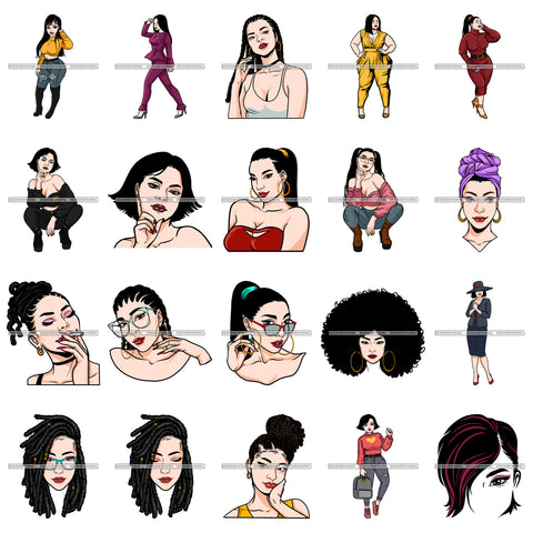 Bundle 20 Asian Ladies Sneak Eyes White Skin Pretty Face Chinese Model SVG JPG PNG Vector Designs Clipart For Cricut Silhouette Cut Cutting and More!