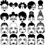 Bundle 20 Afro Woman SVG Hot Selling Designs Black Girl Magic Melanin Popping Hipster Girls SVG JPG PNG Layered Cutting Files For Silhouette Cricut and More