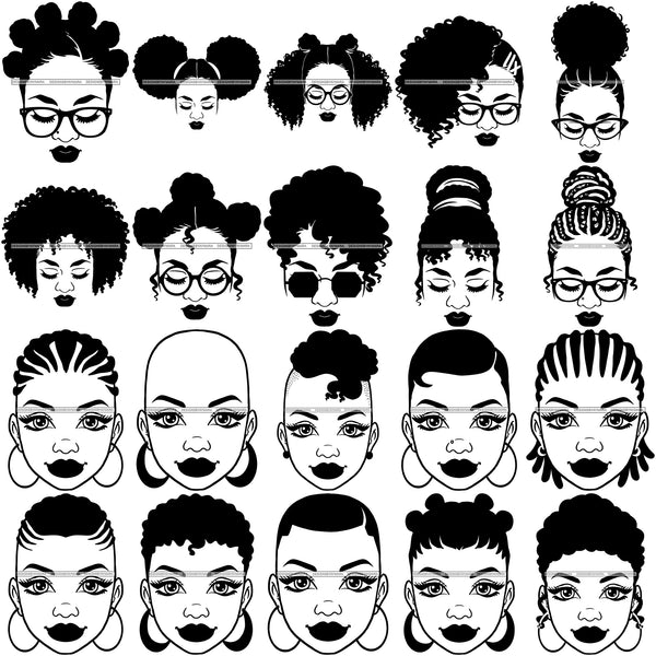 Bundle 20 Afro Woman SVG Hot Selling Designs Black Girl Magic Melanin Popping Hipster Girls SVG JPG PNG Layered Cutting Files For Silhouette Cricut and More