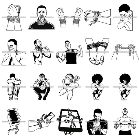 Bundle 20 Black Man In Chain Prisoner Pain Freedom Injustice Technology Slave Slavery Hands In Chain Designs For T-Shirt and Other Products SVG PNG JPG Cutting Files For Silhouette Cricut and More!