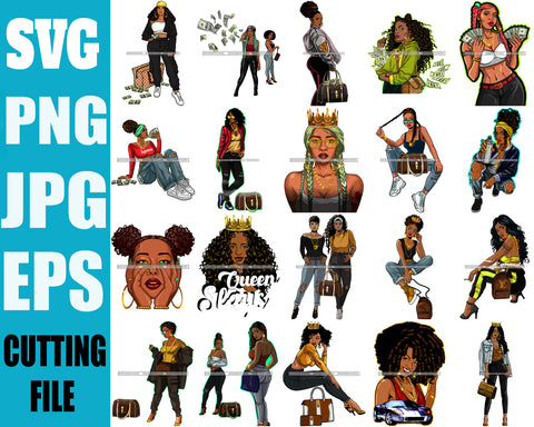 Bundle 20 Black Queen Hipster Fashion Bamboo Earrings Model Boss Lady Nubian Queen Melanin SVG Cutting Files For Silhouette Cricut and More