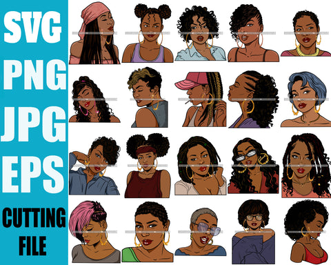 Bundle 20 Black Queen Hipster Fashion Bamboo Earrings Model Boss Lady Nubian Queen Melanin SVG Cutting Files For Silhouette Cricut and More