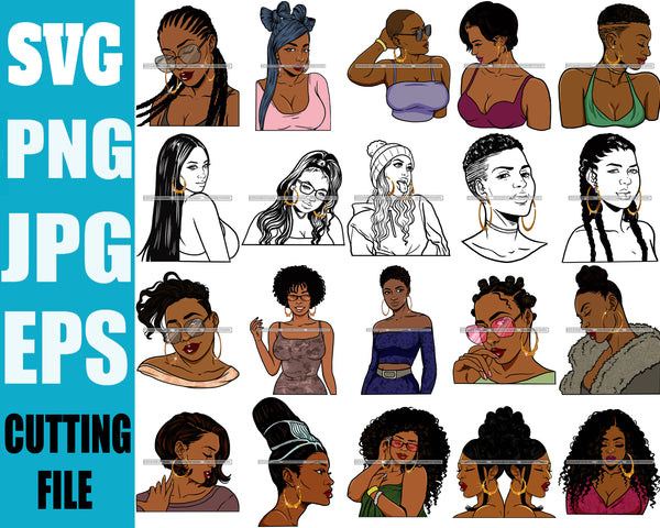 Bundle 20 Black Queen Hipster Fashion Bamboo Earrings Model Boss Lady Nubian Queen Melanin SVG Cutting Files For Silhouette Cricut and More
