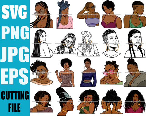 Bundle 20 Black Queen Hipster Fashion Bamboo Earrings Model Boss Lady Nubian Queen Melanin SVG Cutting Files For Silhouette Cricut and More