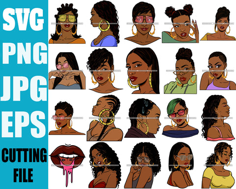 Bundle 20 Black Queen Hipster Fashion Bamboo Earrings Model Boss Lady Nubian Queen Melanin SVG Cutting Files For Silhouette Cricut and More