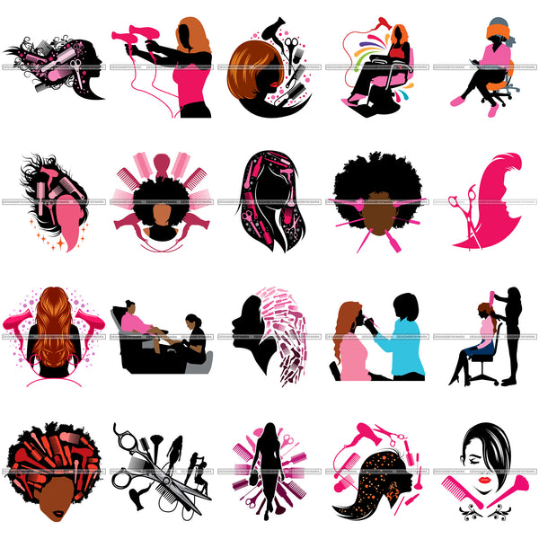 Bundle 20 Beauty Salon Logo Hair Fashion Professional Beautiful Care Girl Hairdresser Cutting Files For Silhouette Cricut and More!
