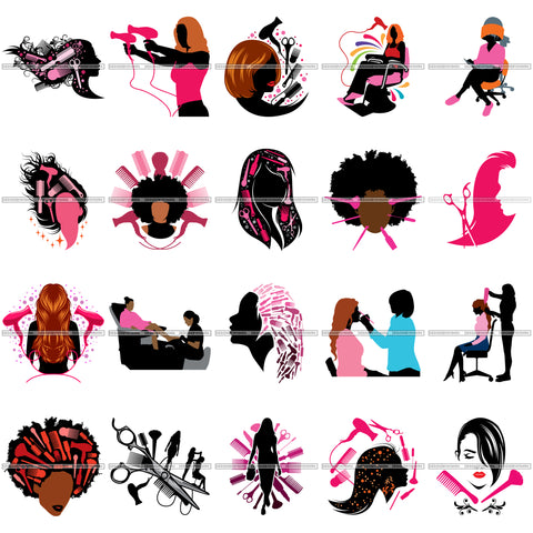 Bundle 20 Beauty Salon Logo Hair Fashion Professional Beautiful Care Girl Hairdresser Cutting Files For Silhouette Cricut and More!