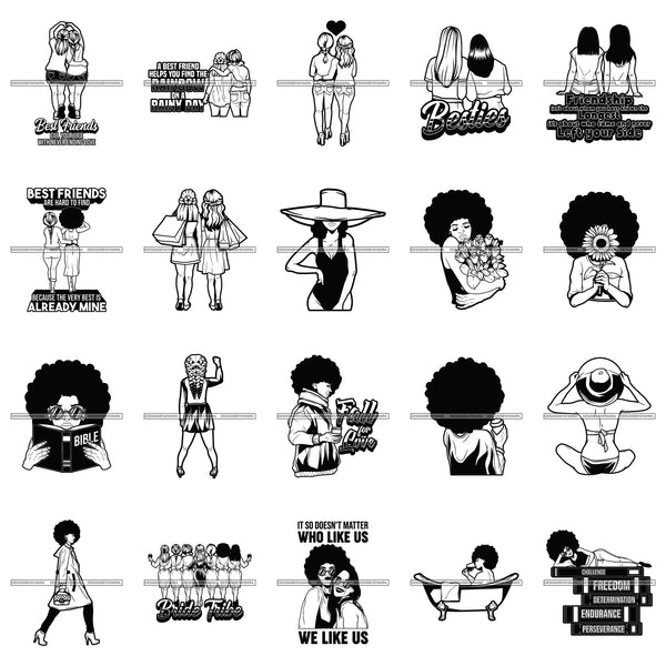 Bundle 20 Best Friends Buddies Afro Woman Melanin Nubian Black Girl Magic SVG JPG PNG Vector Clipart Cricut Silhouette Cut Cutting