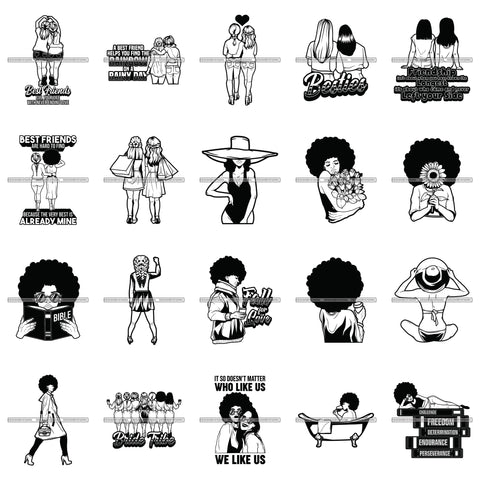 Bundle 20 Best Friends Buddies Afro Woman Melanin Nubian Black Girl Magic SVG JPG PNG Vector Clipart Cricut Silhouette Cut Cutting