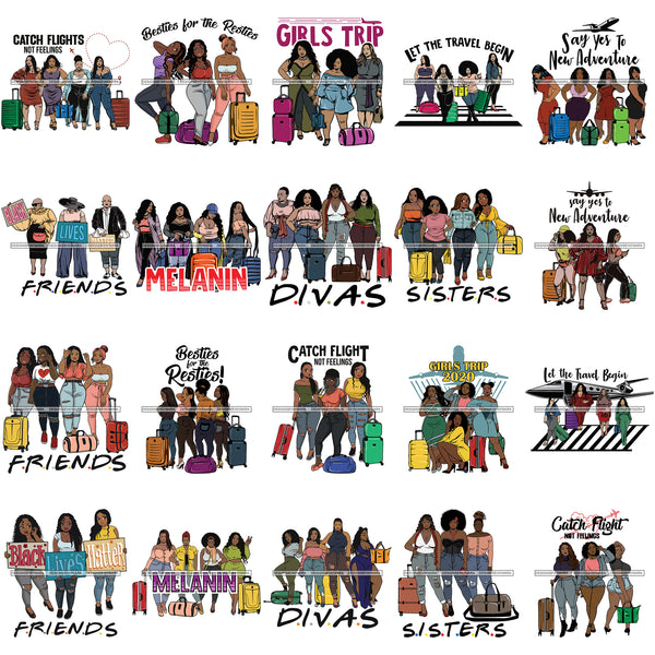 Bundle 20 Ladies Getaway Vacation Trip Travel Adventure Best Friends Forever Buddy Sister Divas Melanin Girlfriends SVG Files For Cutting and More!
