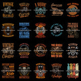 Bundle 20 Biker Rider Quotes Motorcycle Vintage Old School Black Background SVG PNG JPG Cutting Files For Silhouette Cricut and More!