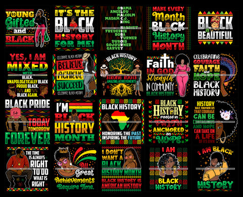 Bundle 20 I'm Black History Month Quotes Proud Roots African American Culture Celebration Melanin Pride SVG Clipart Vector Designs Cutting Files For Circuit Silhouette Cricut and More!