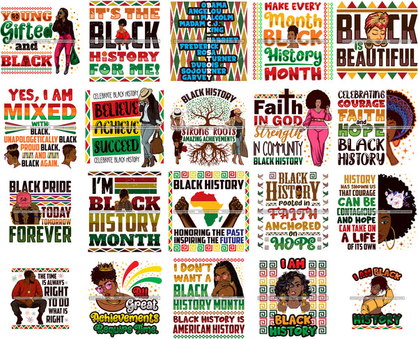 Bundle 20 I'm Black History Month Quotes Proud Roots African American Culture Celebration Melanin Pride SVG Clipart Vector Designs Cutting Files For Circuit Silhouette Cricut and More!