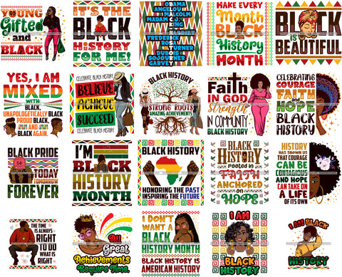 Bundle 20 I'm Black History Month Quotes Proud Roots African American Culture Celebration Melanin Pride SVG Clipart Vector Designs Cutting Files For Circuit Silhouette Cricut and More!