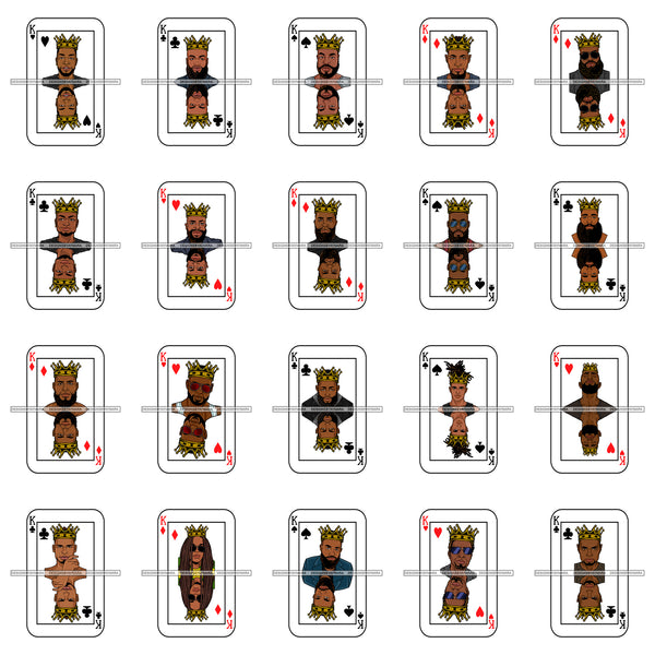Bundle 20 Ace King Man Royalty Blackjack Casino Card Game Attractive Black Man Bearded Hipster Male Guy Hombre Macho Manly SVG Files For Cutting