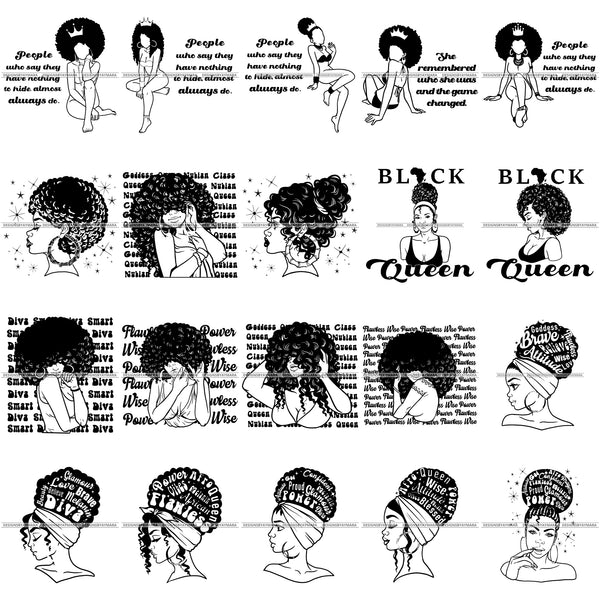 Bundle 20 Afro Woman Black Girl Magic Goddess Diva Black Queen Melanin Popping SVG Cut Files For Silhouette Cricut and More!
