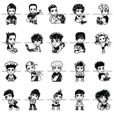 Bundle 20 Teenager Boy Playing Video Game Remote Control Play Station Xbox Entertainment Having Fun BW   SVG PNG JPG Cutting Files For Silhouette Cricut and More!