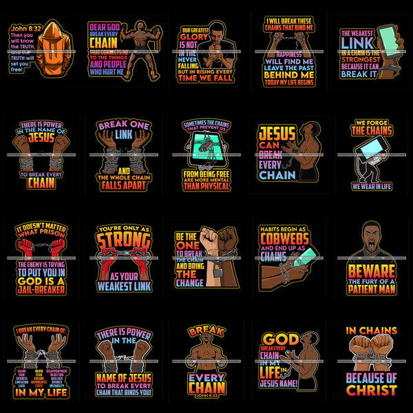 Bundle 20 Designs Brake The Chain Life God Quotes SVG PNG JPG Cut Files For Silhouette Cricut and More!