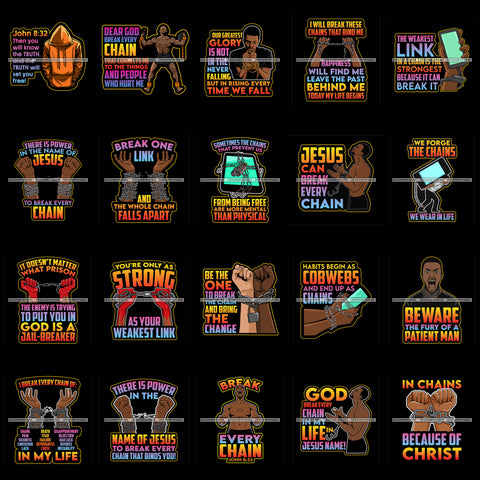 Bundle 20 Designs Brake The Chain Life God Quotes SVG PNG JPG Cut Files For Silhouette Cricut and More!