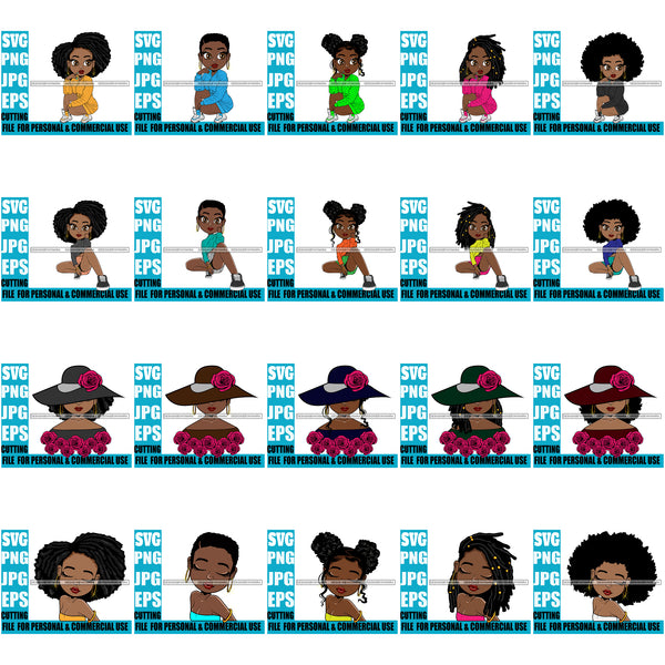 Bundle 20 Afro Cute Lili Woman SVG Hot Selling Designs Black Girl Magic Melanin Popping Hipster Girls SVG JPG PNG Layered Cutting Files For Silhouette Cricut and More