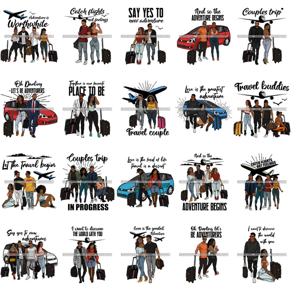 Bundle 20 Couples Trip Getaway Vacation Soulmate Love Catch Flights Not Feelings PNG JPG SVG Cutting Files For Silhouette Cricut and More!