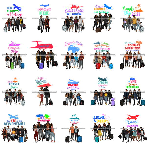 Bundle 20 Couple Trips Soulmates What Happened On Couple Weekend Couple Getaway Vacation Mode Honeymoon B/W PNG JPG SVG Cutting Files For Silhouette Cricut and More!