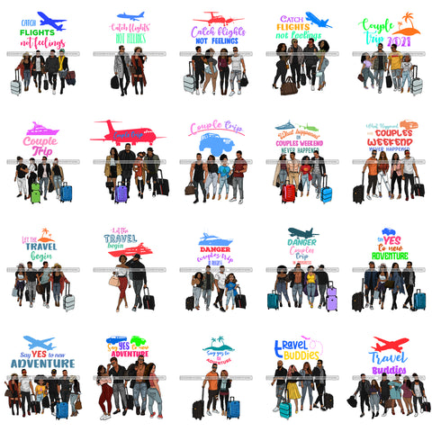 Bundle 20 Couple Trips Soulmates What Happened On Couple Weekend Couple Getaway Vacation Mode Honeymoon B/W PNG JPG SVG Cutting Files For Silhouette Cricut and More!