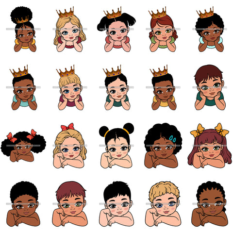 Bundle 20 Adorable Cute Baby Boy Girl Closed Up Face Children Kids Toddler Infant Innocent Princess Prince SVG Cutting Files For Silhouette Cricut and More!