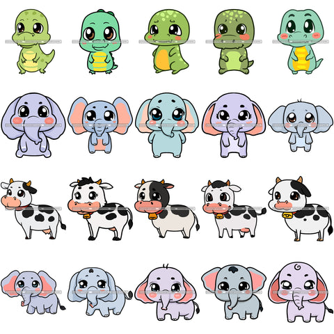 Bundle 20 Cute Animals Cartoon Cow Elephant Dragon Characters Kids Children Room Decoration Birthday Party Fantasy Fairytale SVG JPG PNG Vector Clipart Cricut Silhouette Cut Cutting