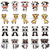 Bundle 20 Cute Animals Cartoon Cow Giraffe Panda Racoon Characters Kids Children Room Decoration Birthday Party Fantasy Fairytale SVG JPG PNG Vector Clipart Cricut Silhouette Cut Cutting