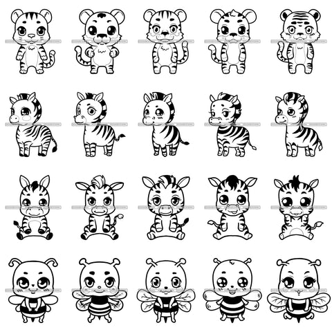 Bundle 20 Cute Animals Cartoon Characters Tiger Zebra Bee Kids Children Room Decoration Birthday Party Fantasy Fairytale SVG JPG PNG Vector Clipart Cricut Silhouette Cut Cutting
