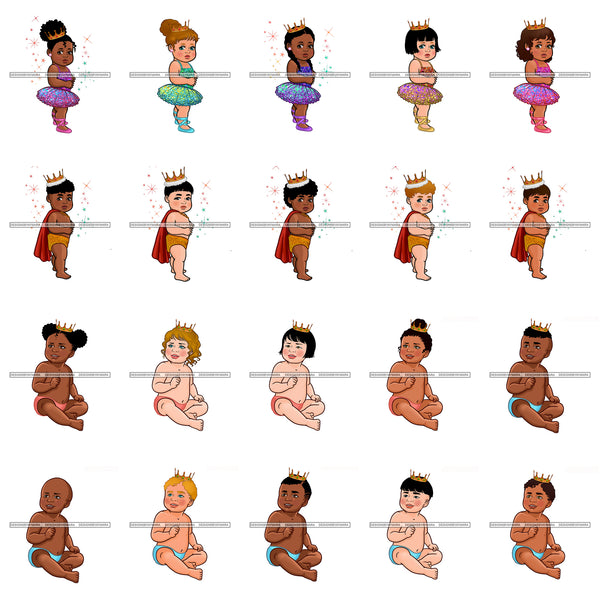 Bundle 20 Princess Prince Infant Toddler Cute Melanin Babies JPG PNG Cutting Files For Silhouette Cricut and More