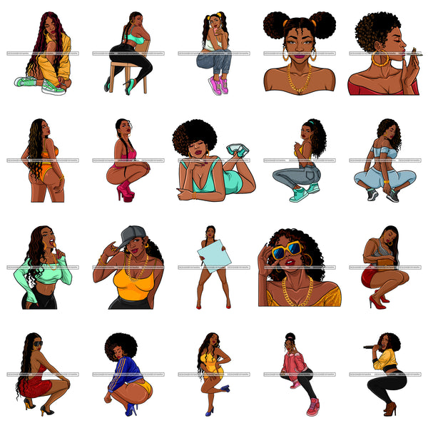 Bundle 20 Sexy Sensual Melanin Pretty Woman Melanin Black Girl Magic Nubian SVG PNG JPG Cutting Files For Silhouette Cricut and More!