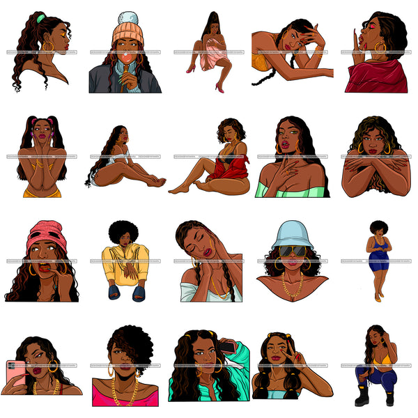 Bundle 20 Sexy Sensual Melanin Pretty Woman Melanin Black Girl Magic Nubian SVG PNG JPG Cutting Files For Silhouette Cricut and More!