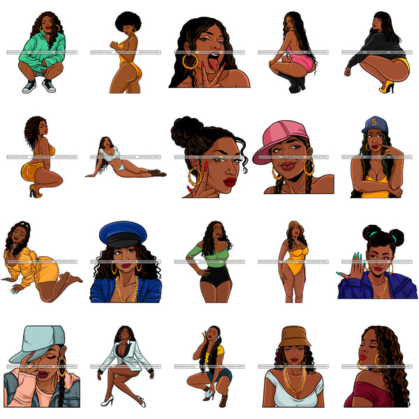 Bundle 20 Sexy Sensual Melanin Pretty Woman Melanin Black Girl Magic Nubian SVG PNG JPG Cutting Files For Silhouette Cricut and More!