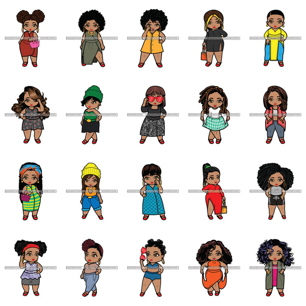 Bundle 20 Thick Cute BBW Girl Curvy Confident Big Bones Sexy Black Woman SVG PNG JPG Cutting Files For Silhouette Cricut Cut Cutting
