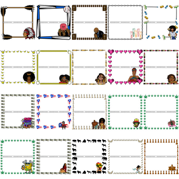 Bundle 20 Cute Decoration Frames Banners Designs SVG JPG PNG Vector Clipart Cricut Silhouette Cut Cutting