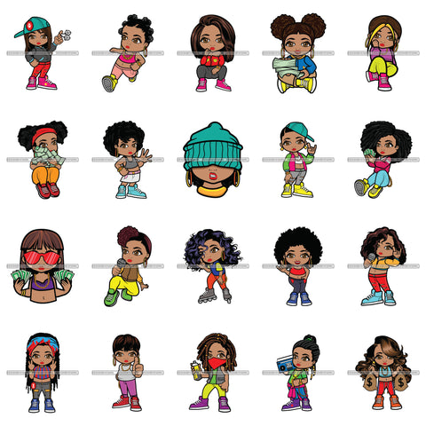 Bundle 20 Cute Girl Swag Street Fashion Hip Hop Dancer Hustler Black Woman SVG PNG JPG Cutting Files For Silhouette Cricut Cut Cutting