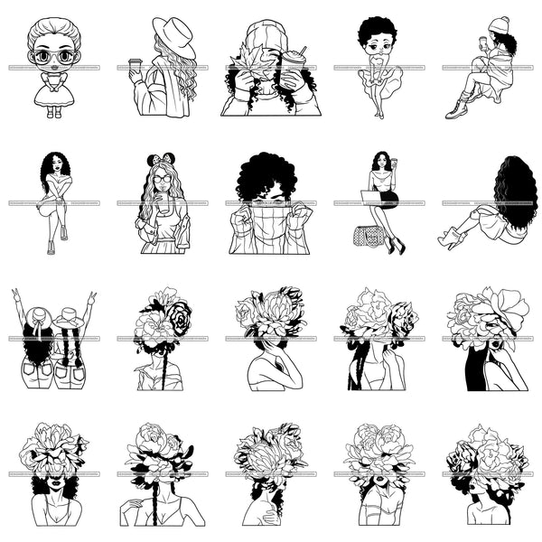 Bundle 20 Woman Flower Head Best Friends Love Melanin Together Designs For T-Shirt and Other Products SVG PNG JPG Cutting Files For Silhouette Cricut and More!