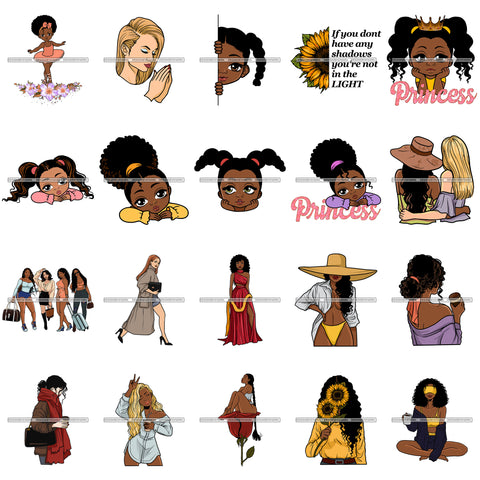 Bundle 20 Sunflower Cute Girl Best Friends Princess Goddess Woman With Beach Hat Designs For T-Shirt and Other Products SVG PNG JPG Cutting Files For Silhouette Cricut and More!