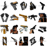 Bundle 20 Hand Gun Protection Weapon Pistol Criminal Death Woman Caring Glock Designs For T-Shirt and Other Products SVG PNG JPG Cutting Files For Silhouette Cricut and More!